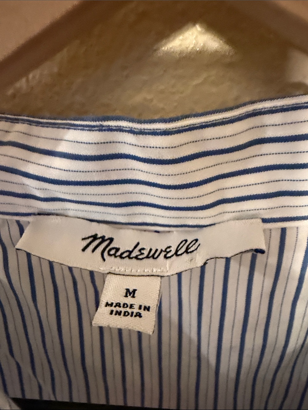 Madewell Puff Sleeve Button Up Shirt Hydrangea Blue White Stripe Top Size Medium - Picture 5 of 8